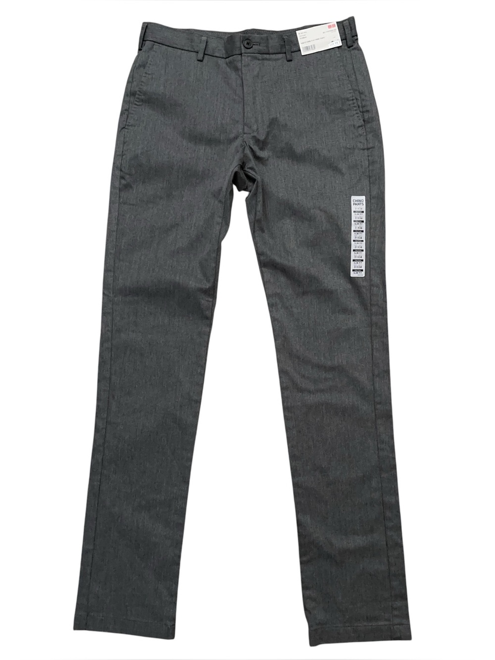Uniqlo Chino Pants Mens Size 31x34 Flat Front Slim Fit Stretch Gray NEW